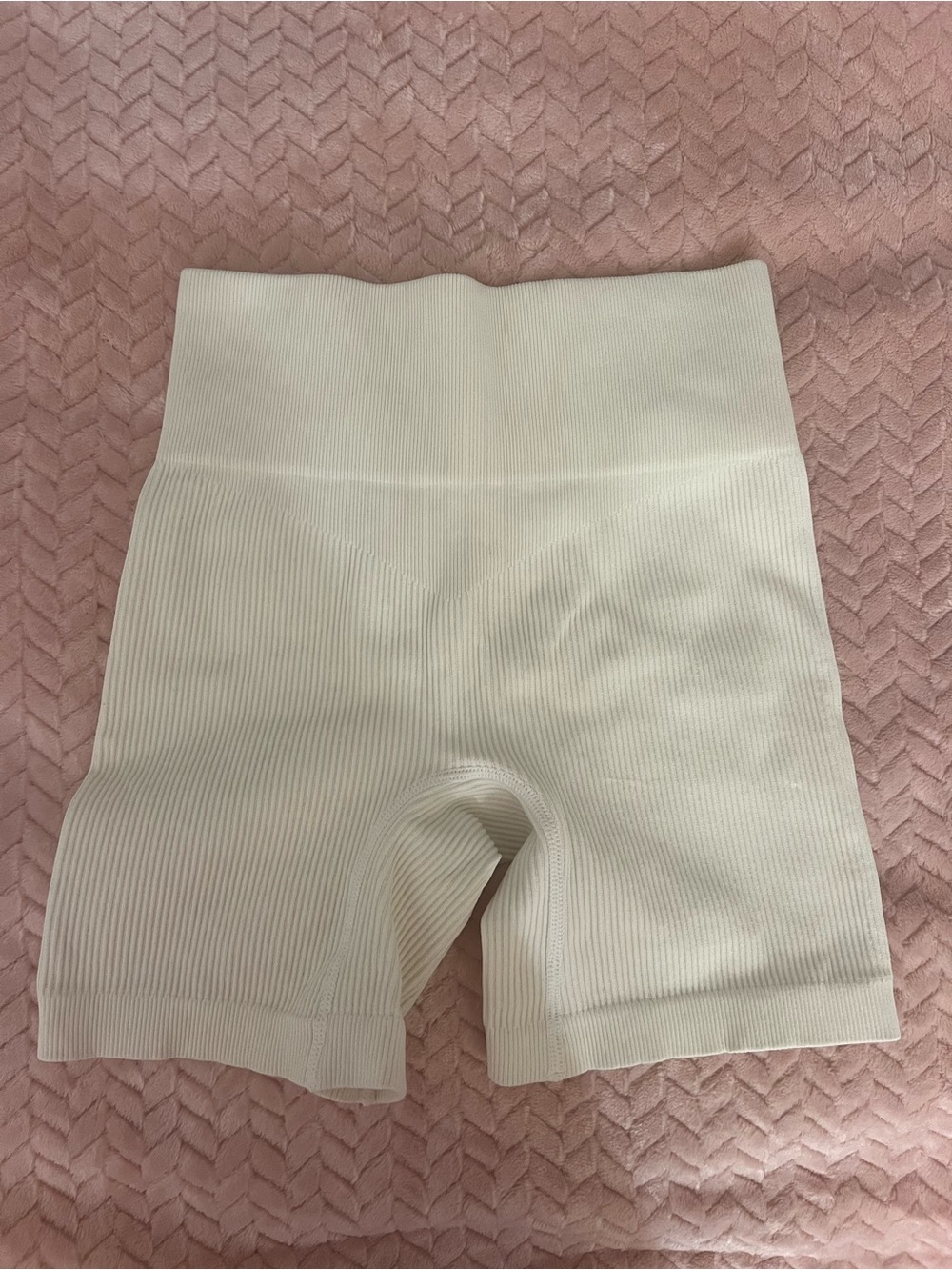 High-Waist Cream Ribbed Bike Shorts